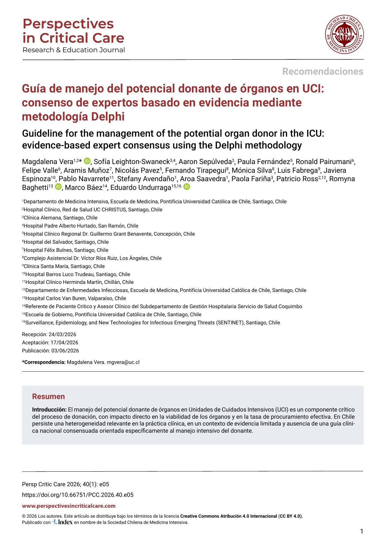 Guía de manejo del potencial donante de órganos en UCI: consenso de expertos basado en evidencia mediante metodología Delphi