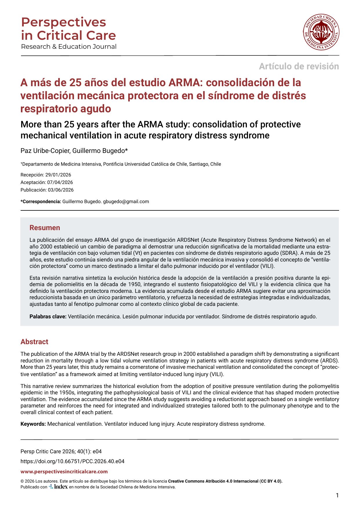 A más de 25 años del estudio ARMA: consolidación de la ventilación mecánica protectora en el síndrome de distrés respiratorio agudo