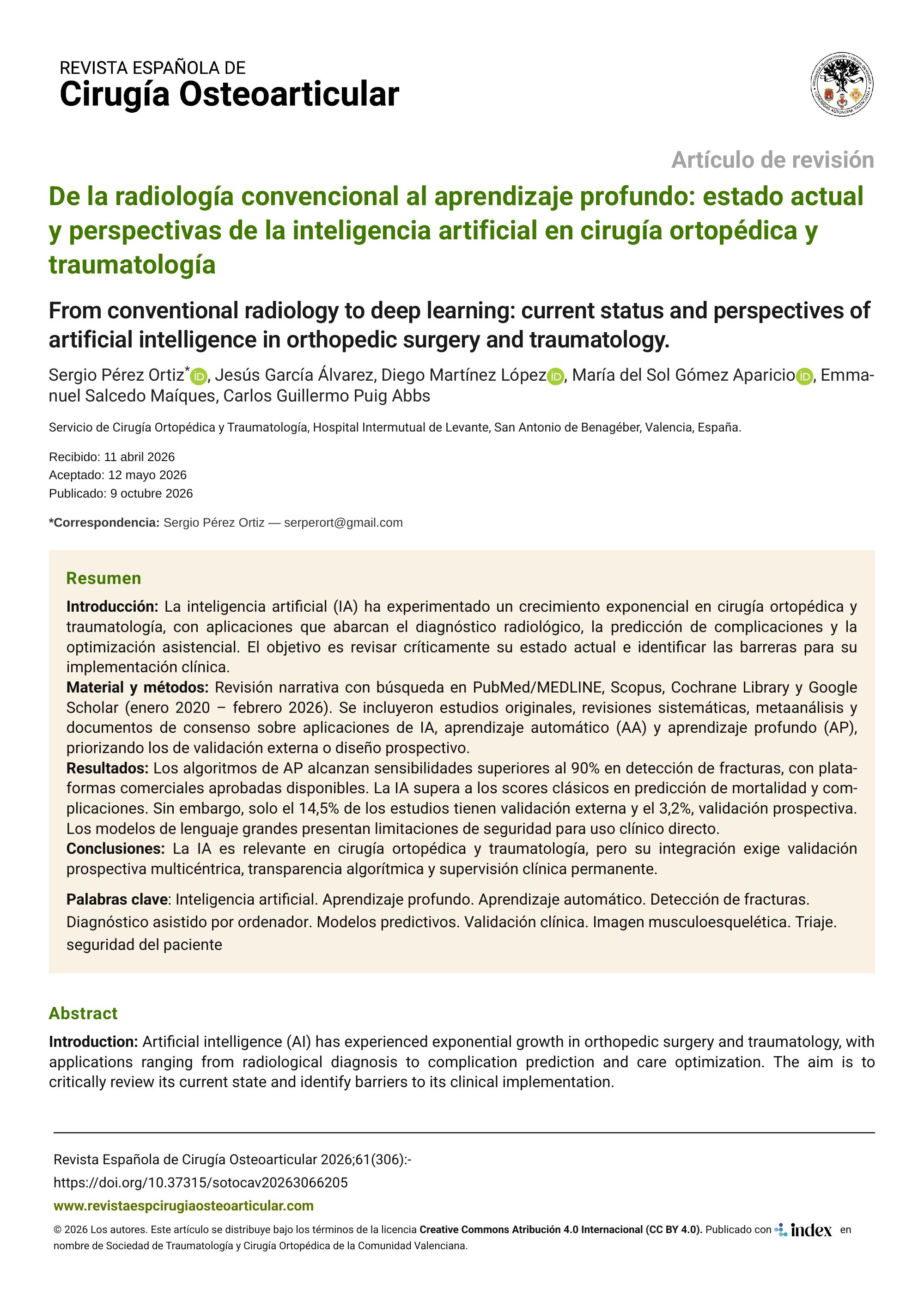 De la radiología convencional al aprendizaje profundo: estado actual y perspectivas de la inteligencia artificial en cirugía ortopédica y traumatología