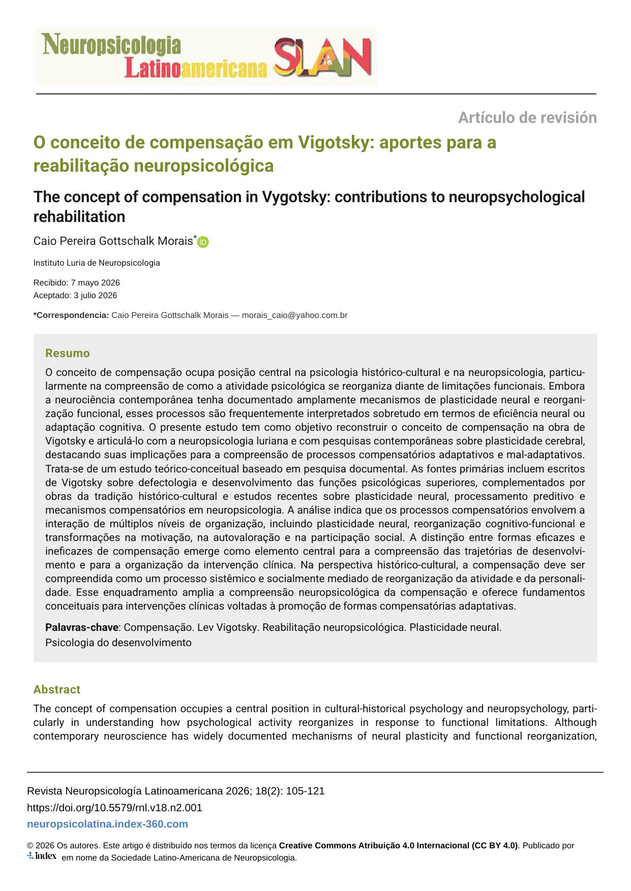 O conceito de compensação em Vigotsky: aportes para a reabilitação neuropsicológica