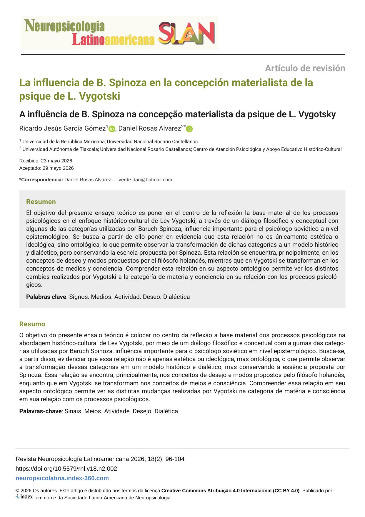 La influencia de B. Spinoza en la concepción materialista de la psique de L. Vygotski