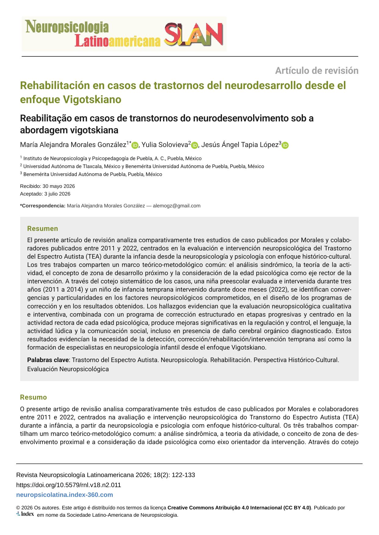 Rehabilitación en casos de trastornos del neurodesarrollo desde el enfoque Vigotskiano