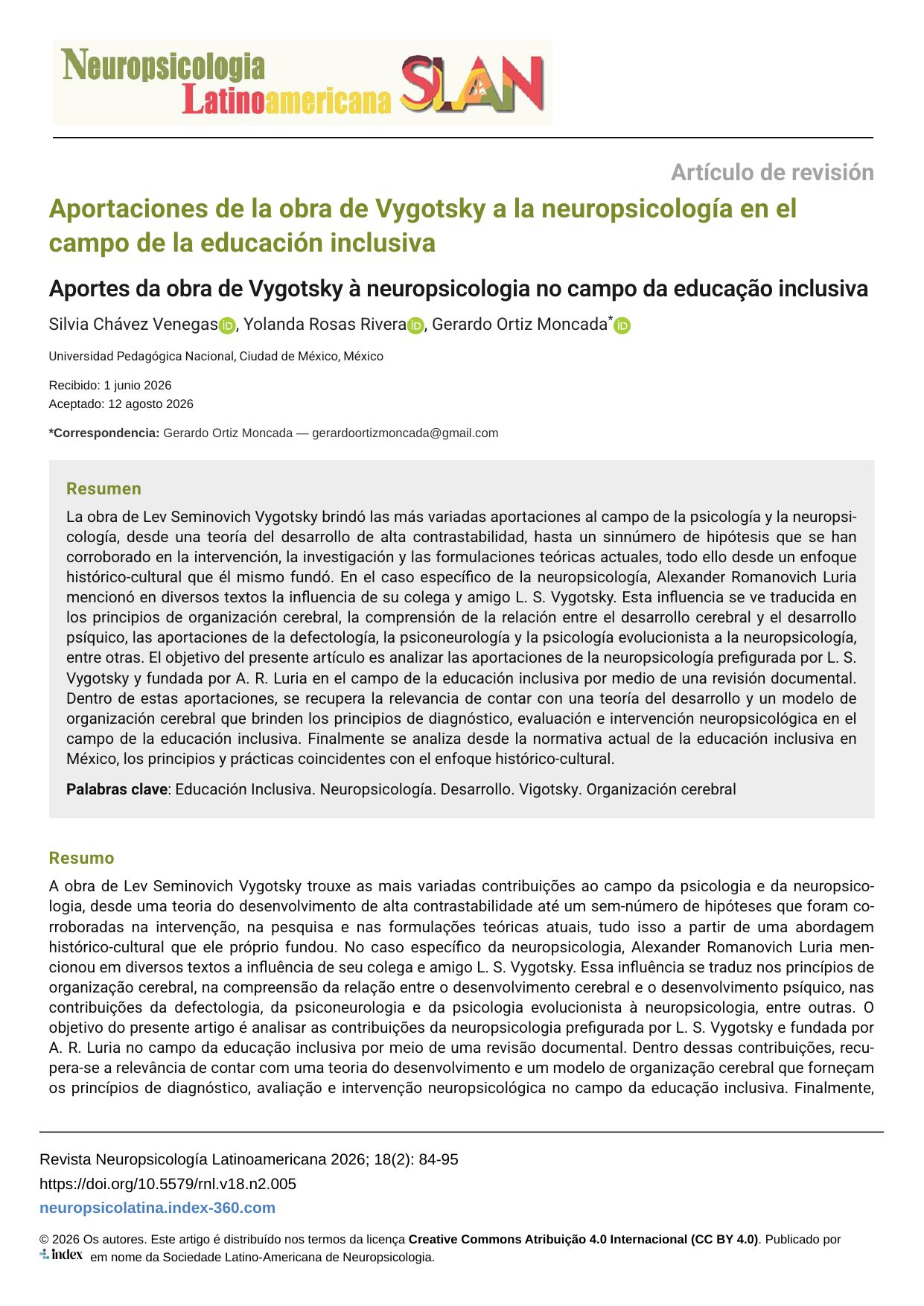 Aportaciones de la obra de Vygotsky a la neuropsicología en el campo de la educación inclusiva