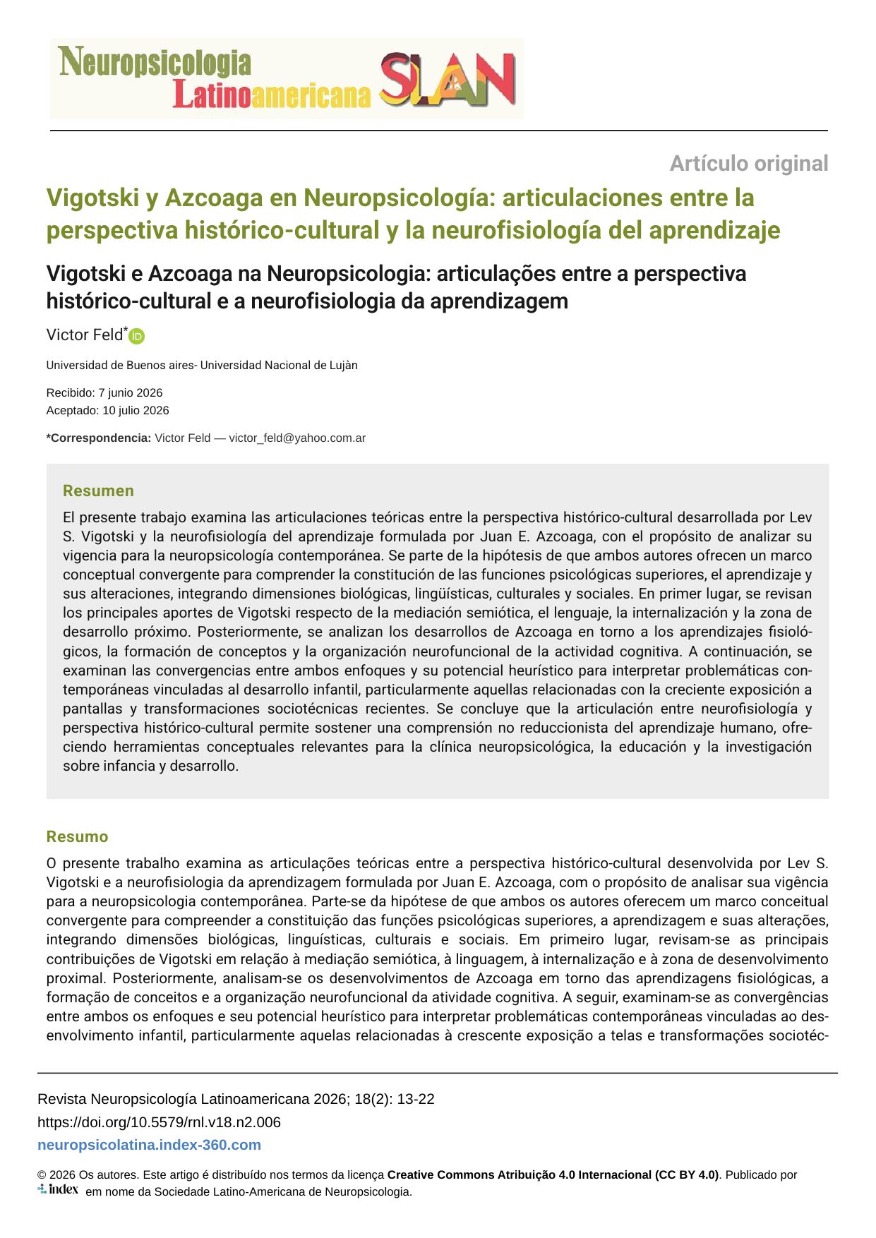 Vigotski y Azcoaga en Neuropsicología: articulaciones entre la perspectiva histórico-cultural y la neurofisiología del aprendizaje