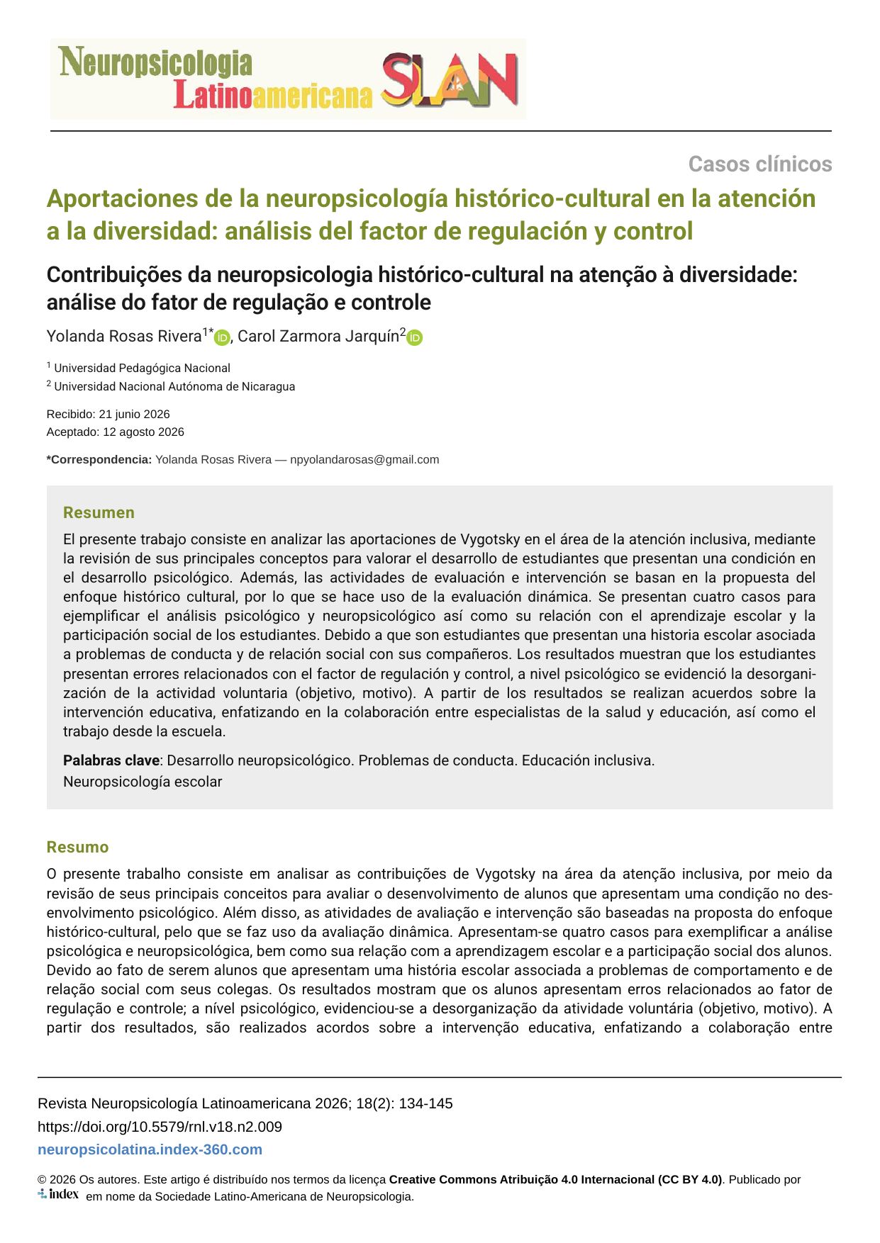 Aportaciones de la neuropsicología histórico-cultural en la atención a la diversidad: análisis del factor de regulación y control